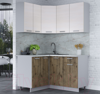 Кухонный гарнитур Интерлиния Мила Лайт 1.2x1.4 (вудлайн кремовый/дуб веллингтон/серый каспий)