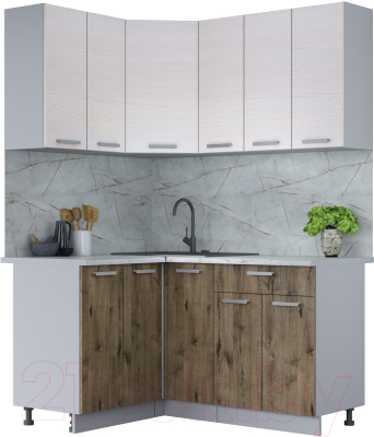 Кухонный гарнитур Интерлиния Мила Лайт 1.2x1.5 (вудлайн кремовый/дуб веллингтон/серый каспий) - фото