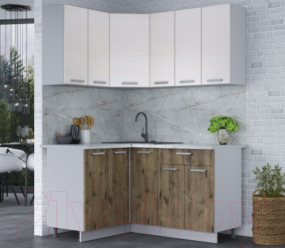 Кухонный гарнитур Интерлиния Мила Лайт 1.2x1.5 (вудлайн кремовый/дуб веллингтон/серый каспий)