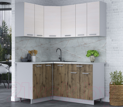 Кухонный гарнитур Интерлиния Мила Лайт 1.2x1.6 (вудлайн кремовый/дуб веллингтон/серый каспий)