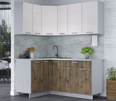 Кухонный гарнитур Интерлиния Мила Лайт 1.2x1.7 (вудлайн кремовый/дуб веллингтон/серый каспий)