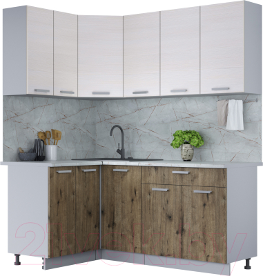 Кухонный гарнитур Интерлиния Мила Лайт 1.2x1.8 (вудлайн кремовый/дуб веллингтон/серый каспий) - фото