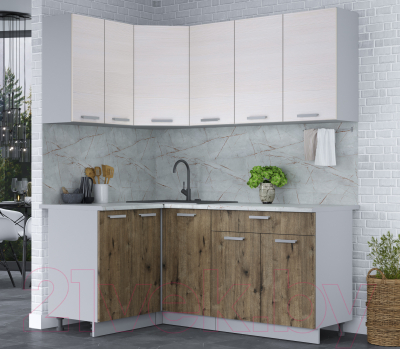 Кухонный гарнитур Интерлиния Мила Лайт 1.2x1.8 (вудлайн кремовый/дуб веллингтон/серый каспий)