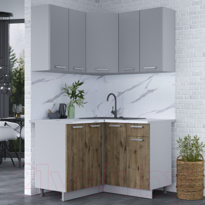 Кухонный гарнитур Интерлиния Мила Лайт 1.2x1.2 (серебристый/дуб веллингтон/белый гранит)