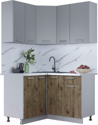 Кухонный гарнитур Интерлиния Мила Лайт 1.2x1.3 (серебристый/дуб веллингтон/белый гранит) - фото