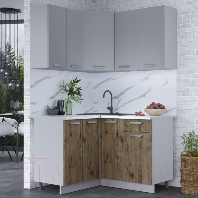 Кухонный гарнитур Интерлиния Мила Лайт 1.2x1.3 (серебристый/дуб веллингтон/белый гранит)