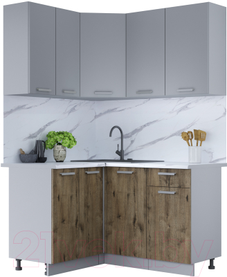 Кухонный гарнитур Интерлиния Мила Лайт 1.2x1.4 (серебристый/дуб веллингтон/белый гранит) - фото