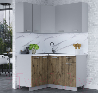 Кухонный гарнитур Интерлиния Мила Лайт 1.2x1.4 (серебристый/дуб веллингтон/белый гранит)