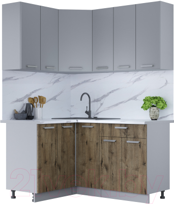 Кухонный гарнитур Интерлиния Мила Лайт 1.2x1.5 (серебристый/дуб веллингтон/белый гранит) - фото
