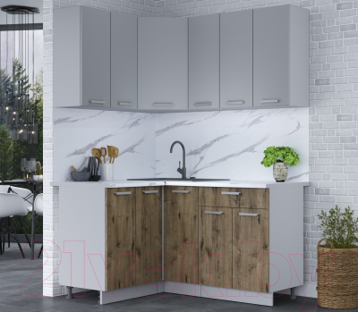 Кухонный гарнитур Интерлиния Мила Лайт 1.2x1.5 (серебристый/дуб веллингтон/белый гранит)
