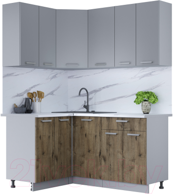 Кухонный гарнитур Интерлиния Мила Лайт 1.2x1.6 (серебристый/дуб веллингтон/белый гранит) - фото