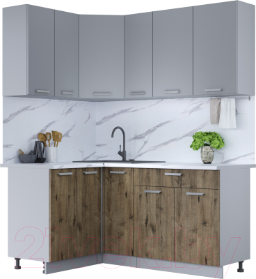 Кухонный гарнитур Интерлиния Мила Лайт 1.2x1.7 (серебристый/дуб веллингтон/белый гранит) - фото