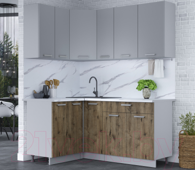 Кухонный гарнитур Интерлиния Мила Лайт 1.2x1.7 (серебристый/дуб веллингтон/белый гранит)