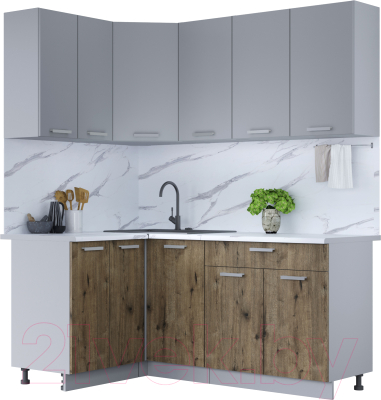 Кухонный гарнитур Интерлиния Мила Лайт 1.2x1.8 (серебристый/дуб веллингтон/белый гранит) - фото