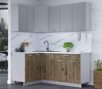 Кухонный гарнитур Интерлиния Мила Лайт 1.2x1.8 (серебристый/дуб веллингтон/белый гранит)