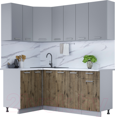 Кухонный гарнитур Интерлиния Мила Лайт 1.2x1.9 (серебристый/дуб веллингтон/белый гранит) - фото