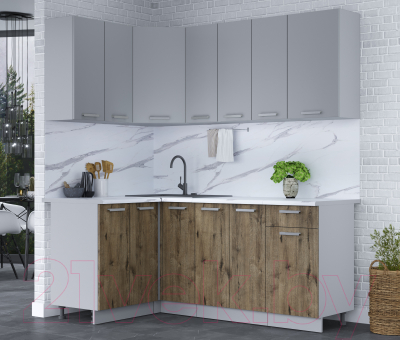 Кухонный гарнитур Интерлиния Мила Лайт 1.2x1.9 (серебристый/дуб веллингтон/белый гранит)