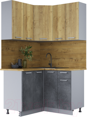 Кухонный гарнитур Интерлиния Мила Лайт 1.2x1.2 (дуб золотой/бетон портленд/дуб бунратти) - фото