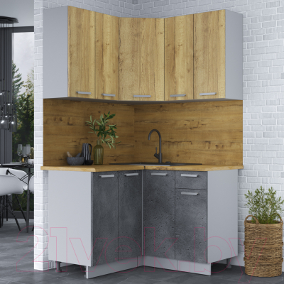 Кухонный гарнитур Интерлиния Мила Лайт 1.2x1.2 (дуб золотой/бетон портленд/дуб бунратти)