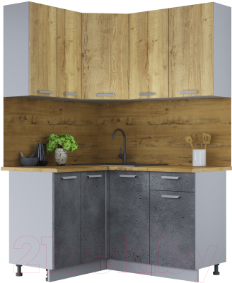 Кухонный гарнитур Интерлиния Мила Лайт 1.2x1.4 (дуб золотой/бетон портленд/дуб бунратти) - фото
