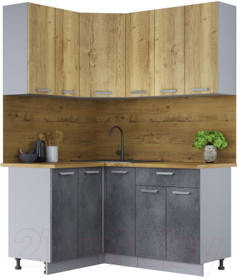 Кухонный гарнитур Интерлиния Мила Лайт 1.2x1.5 (дуб золотой/бетон портленд/дуб бунратти) - фото
