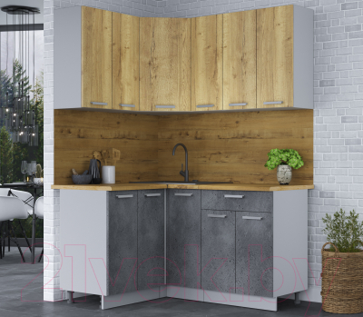 Кухонный гарнитур Интерлиния Мила Лайт 1.2x1.5 (дуб золотой/бетон портленд/дуб бунратти)