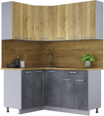 Кухонный гарнитур Интерлиния Мила Лайт 1.2x1.6 (дуб золотой/бетон портленд/дуб бунратти) - фото