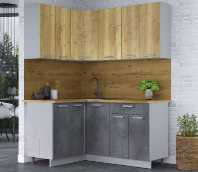 Кухонный гарнитур Интерлиния Мила Лайт 1.2x1.6 (дуб золотой/бетон портленд/дуб бунратти)