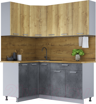 Кухонный гарнитур Интерлиния Мила Лайт 1.2x1.7 (дуб золотой/бетон портленд/дуб бунратти) - фото