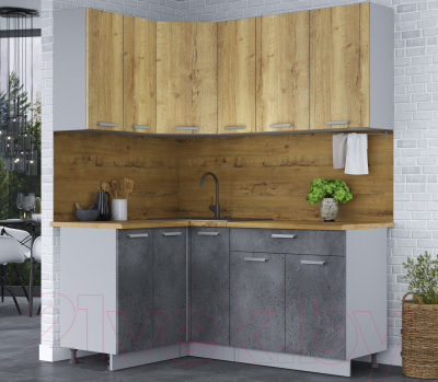 Кухонный гарнитур Интерлиния Мила Лайт 1.2x1.7 (дуб золотой/бетон портленд/дуб бунратти)