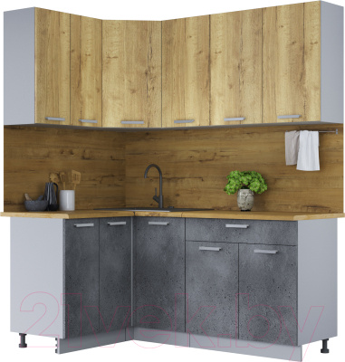 Кухонный гарнитур Интерлиния Мила Лайт 1.2x1.8 (дуб золотой/бетон портленд/дуб бунратти) - фото