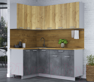 Кухонный гарнитур Интерлиния Мила Лайт 1.2x1.8 (дуб золотой/бетон портленд/дуб бунратти)