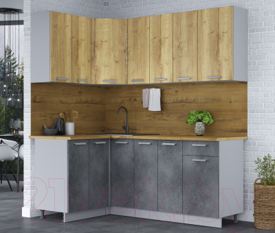 Кухонный гарнитур Интерлиния Мила Лайт 1.2x1.9 (дуб золотой/бетон портленд/дуб бунратти)