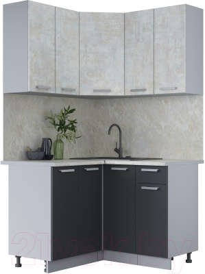Кухонный гарнитур Интерлиния Мила Лайт 1.2x1.2 (бетон лайт/антрацит/опал светлый) - фото