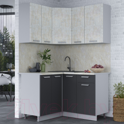 Кухонный гарнитур Интерлиния Мила Лайт 1.2x1.3 (бетон лайт/антрацит/опал светлый)