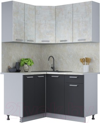 Кухонный гарнитур Интерлиния Мила Лайт 1.2x1.4 (бетон лайт/антрацит/опал светлый) - фото
