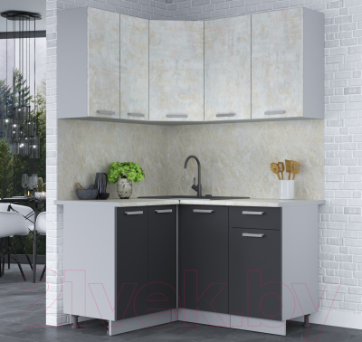 Кухонный гарнитур Интерлиния Мила Лайт 1.2x1.4 (бетон лайт/антрацит/опал светлый)