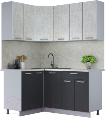 Кухонный гарнитур Интерлиния Мила Лайт 1.2x1.6 (бетон лайт/антрацит/опал светлый) - фото