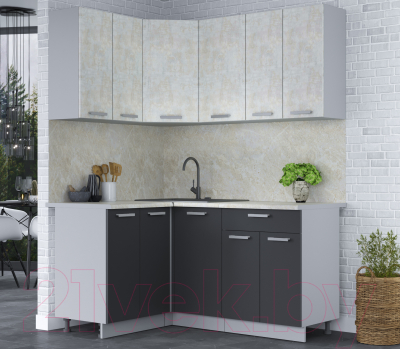 Кухонный гарнитур Интерлиния Мила Лайт 1.2x1.6 (бетон лайт/антрацит/опал светлый)