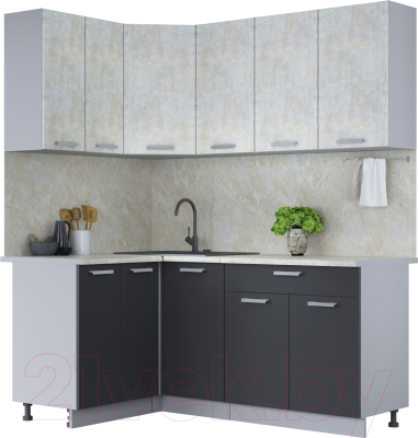 Кухонный гарнитур Интерлиния Мила Лайт 1.2x1.8 (бетон лайт/антрацит/опал светлый) - фото