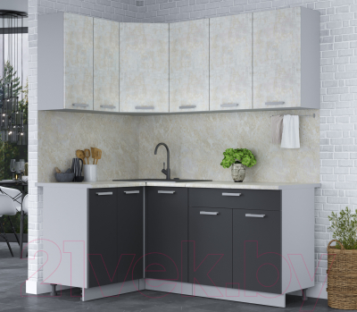 Кухонный гарнитур Интерлиния Мила Лайт 1.2x1.8 (бетон лайт/антрацит/опал светлый)