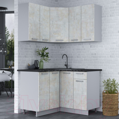 Кухонный гарнитур Интерлиния Мила Лайт 1.2x1.2 (бетон лайт/бетон лайт/кастилло темный)