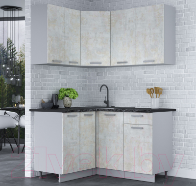 Кухонный гарнитур Интерлиния Мила Лайт 1.2x1.4 (бетон лайт/бетон лайт/кастилло темный)