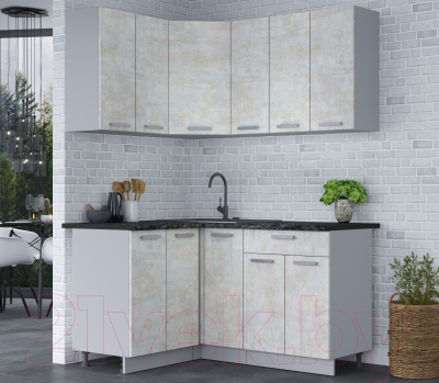 Кухонный гарнитур Интерлиния Мила Лайт 1.2x1.5 (бетон лайт/бетон лайт/кастилло темный)