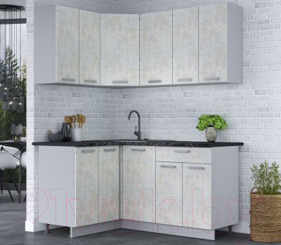 Кухонный гарнитур Интерлиния Мила Лайт 1.2x1.6 (бетон лайт/бетон лайт/кастилло темный)