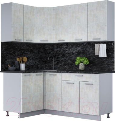 Кухонный гарнитур Интерлиния Мила Лайт 1.2x1.8 (бетон лайт/бетон лайт/кастилло темный) - фото