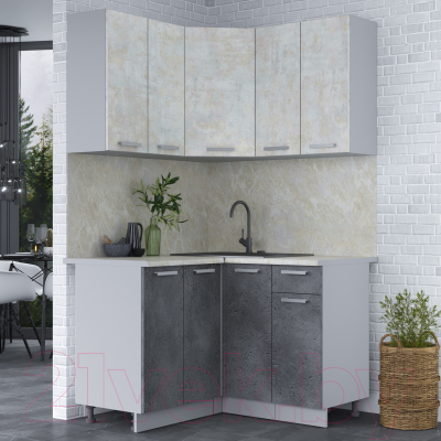 Кухонный гарнитур Интерлиния Мила Лайт 1.2x1.2 (бетон лайт/бетон портленд/опал светлый)