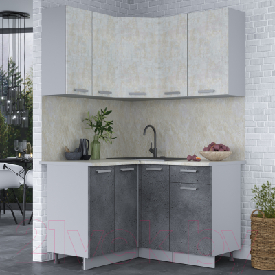 Кухонный гарнитур Интерлиния Мила Лайт 1.2x1.3 (бетон лайт/бетон портленд/опал светлый)