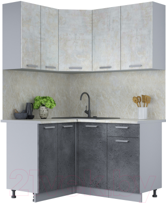 Кухонный гарнитур Интерлиния Мила Лайт 1.2x1.4 (бетон лайт/бетон портленд/опал светлый) - фото