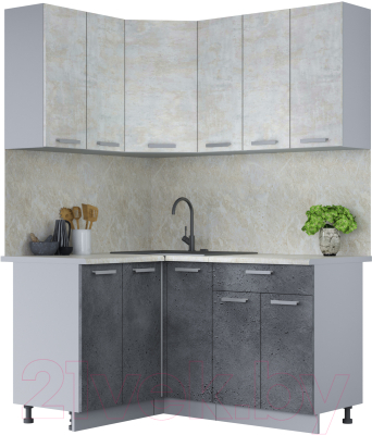 Кухонный гарнитур Интерлиния Мила Лайт 1.2x1.5 (бетон лайт/бетон портленд/опал светлый) - фото